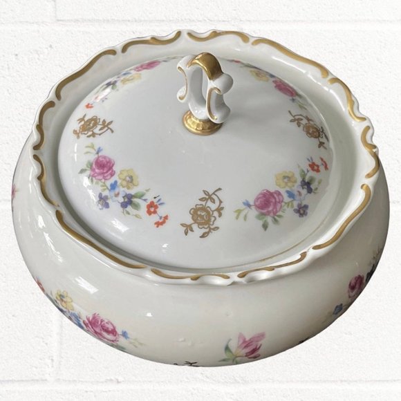 Reichenbach China Vintage Lidded Floral Bowl with Gold Trim - Picture 4 of 9